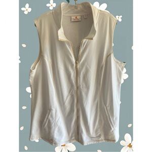 Quacker Factory ~ 1X White Vest Full Zip Bling Spring Summer